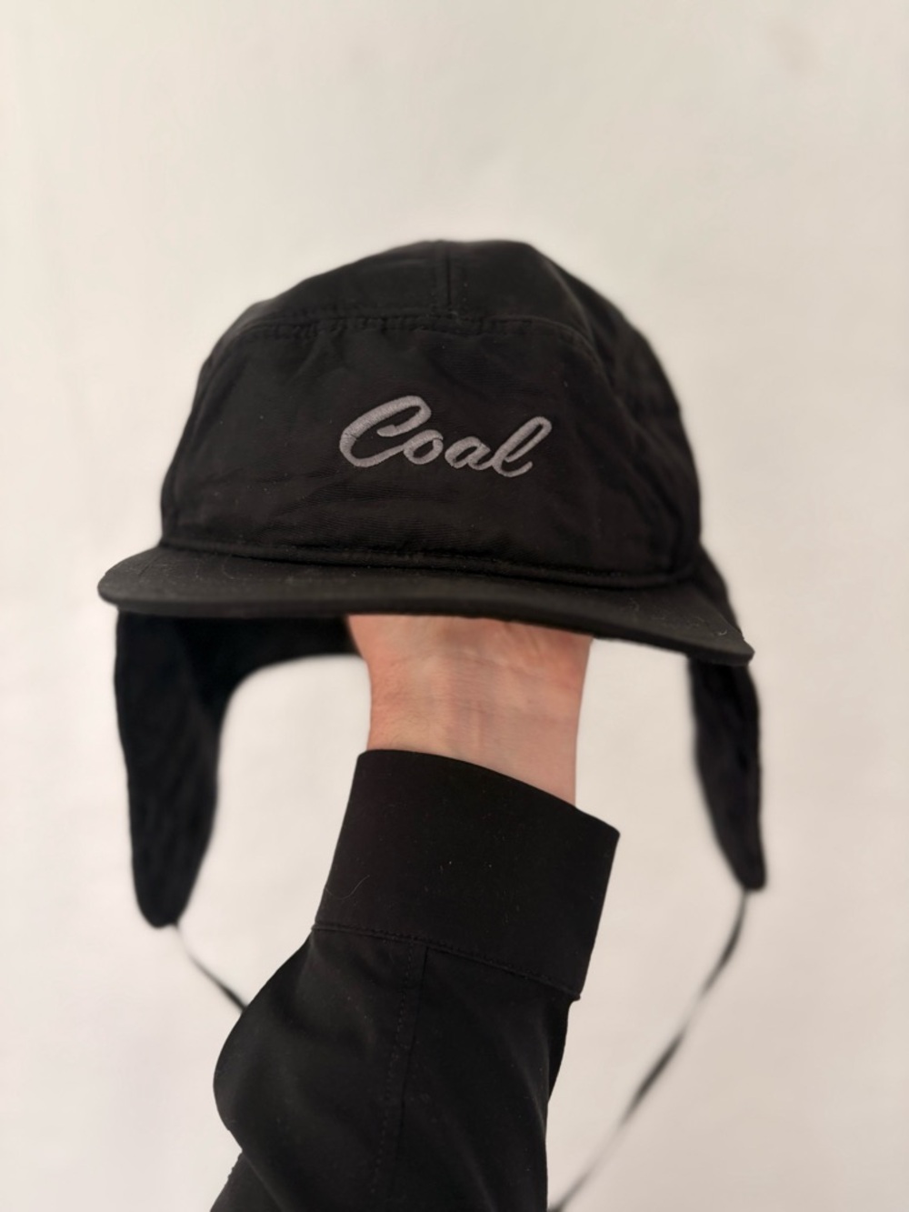 Coal Black Flannel Lined Trapper Hat with Ear Flaps